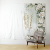ロマンチックなホワイトローゼユーカリプタスブライダルシャワー タペストリー (インサイチュ(横))