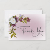 ロマンチックなホワイト&パープルモダンフローラ結婚ズ サンキューカード (正面)