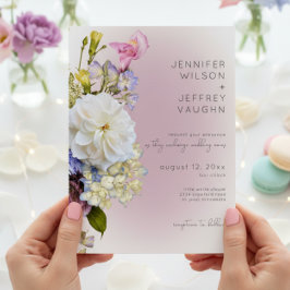 ロマンチックなホワイト&パープルモダンフローラ結婚ズ 招待状