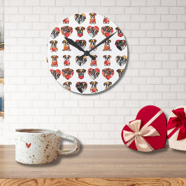 ロマンチックなボクサードッグとハートバレンタイン ラウンド壁時計