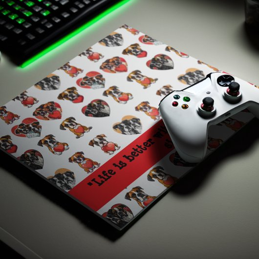 ロマンチックなボクサー犬とハートの水彩 マウスパッド