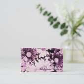 ロマンチックなボヘミアンスタイルの紫色のデイジーウェディング 名刺 (スタンド正面)
