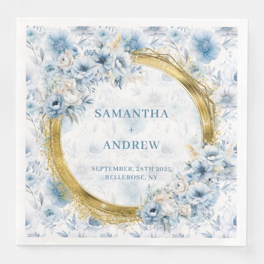 ロマンチックなボヘミアンダスティーブルー金ゴールドアクセン結婚ト (正面)