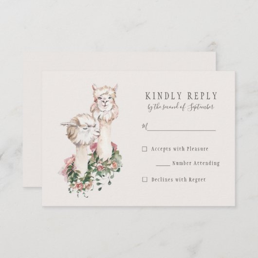 ロマンチックなボヘミアンラマウェディングRSVP返信 出欠カード (正面/裏面)