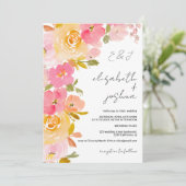 ロマンチックなボホピンクの黄色のフローラ結婚写真 招待状 (スタンド正面)