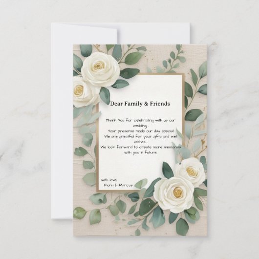 ロマンチックなボホホワイトローズエレガントな結婚式 サンキューカード (正面)