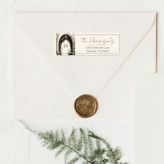 ロマンチックなボホボタニカルアーチモノグラムアドレス ラベル