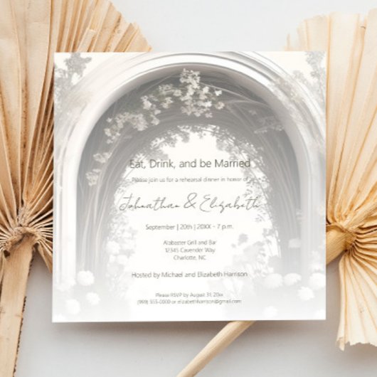 ロマンチックなボホボタニカルアーチリハーサルディナー 招待状