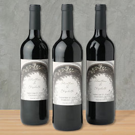 ロマンチックなボホボタニカルアー結婚チーズ ワインラベル