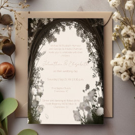 ロマンチックなボホボタニカルアー結婚チーズ 箔招待状