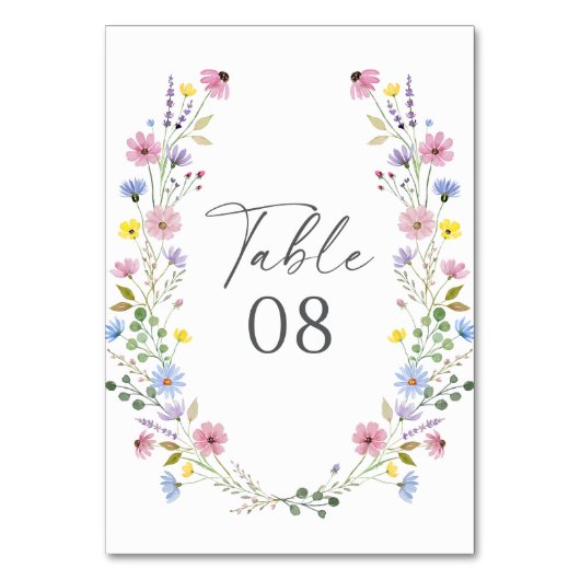 ロマンチックなボホーガーデンワイルドフラワー結婚ズ テーブルナンバー (正面)