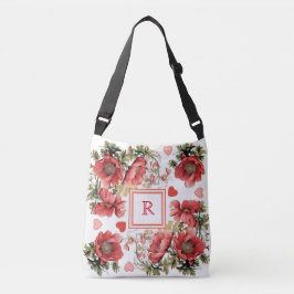 ロマンチックなポピーとハートカスタムモノグラム クロスボディバッグ
