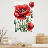 ロマンチックなポピーの花ブロッサムデジタルアート ポスター (キッチン)