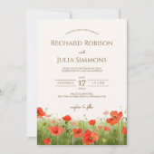 ロマンチックなポピーフローラレッド結婚式招待状 セーブザデート (正面)