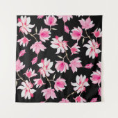 ロマンチックなマグノリア: ブラック ウォーターカラー タペストリー (正面(横))