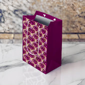 ロマンチックなマゼンタのバラ書と金ゴールドズオンピーチ ミディアムペーパーバッグ