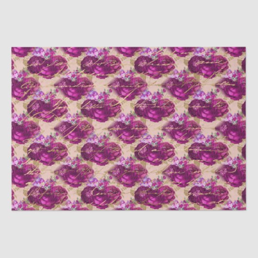 ロマンチックなマゼンタのバラ書と金ゴールドズオンピーチ 薄葉紙 (正面)