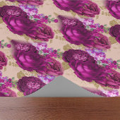 ロマンチックなマゼンタバラと葉金ゴールドオンピーチ ラッピングペーパー