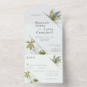 ロマンチックなミニマルつる植物ガーデングリーンブルー オールインワン招待状 (内側)