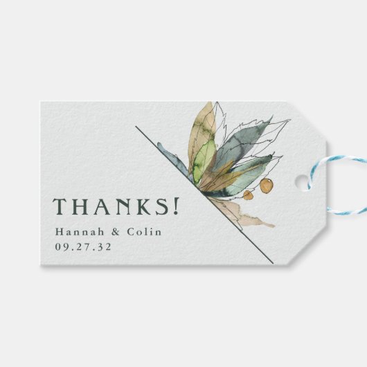 ロマンチックなミニマルつる植物ガーデングリーンブルー ギフトタグ (正面(横))