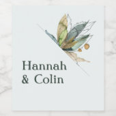 ロマンチックなミニマルつる植物ガーデングリーンブルー ワインラベル (シングルラベル)