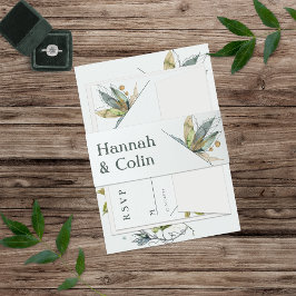 ロマンチックなミニマルつる植物ガーデングリーンブルー 招待状ベリーバンド