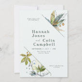 ロマンチックなミニマルつる植物ガーデングリーンブルー 招待状 (正面)