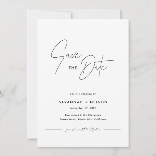 ロマンチックなミニマル写真日付を保存 招待状 (裏面)