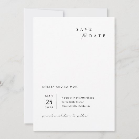 ロマンチックなミニマル写真結婚式の日付を保存 招待状 (裏面)