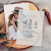 ロマンチックなミニマル結婚主義モノグラム ベラム紙招待状