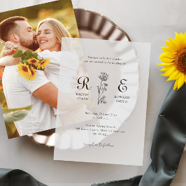 ロマンチックなミニマル結婚主義モノグラム ベラム紙招待状