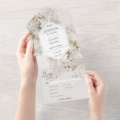 ロマンチックなミュート白&ピンクフローラディナー オールインワン招待状 (貼ってはがせる)