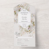 ロマンチックなミュート白&ピンクフローラディナー オールインワン招待状 (内側)