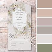 ロマンチックなミュート白&ピンクフローラディナー オールインワン招待状