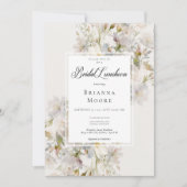 ロマンチックなミュート白&ピンクフローラブライダル昼食会 招待状 (正面)