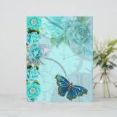 ロマンチックなミントの青いフローラの蝶のスクラップブックのページ (スタンド正面)