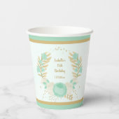 ロマンチックなミントグリーンと白い花のゴールド 紙コップ (裏面)