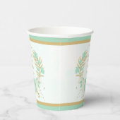 ロマンチックなミントグリーンと白い花のゴールド 紙コップ (右)