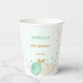 ロマンチックなミントグリーンと白い花のゴールド 紙コップ (正面)