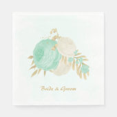 ロマンチックなミントグリーンと白の花の金ゴールド スタンダードランチョンナプキン (正面)