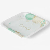 ロマンチックなミントグリーンと白の花の金ゴールド ペーパープレート (傾斜あり)