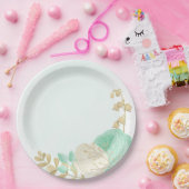 ロマンチックなミントグリーンと白の花の金ゴールド ペーパープレート (パーティー)