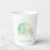 ロマンチックなミントグリーンと白の花の金ゴールド 紙コップ (裏面)