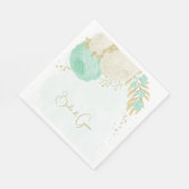 ロマンチックなミントグリーンと白の花金ゴールドナプキン スタンダードランチョンナプキン (角)