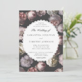 ロマンチックなムーディアデリケートダークブラックフローラ結婚ズ 招待状 (スタンド正面)