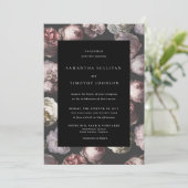 ロマンチックなムーディアデリケートダークブラックフローラ結婚ズ 招待状 (スタンド正面)