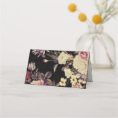 ロマンチックなムーディブラック結婚フローラのテーブル プレイスカード (裏面)