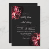 ロマンチックなムーディースゴシックダークフローラ結婚ズ 招待状 (正面/裏面)