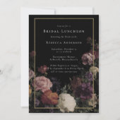 ロマンチックなムーディースブラックゴシック花模様ブライダルシャワー 招待状 (正面)