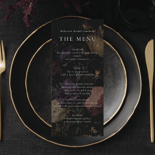 ロマンチックなムーディー暗い結婚花のブライダルシャワー メニュー